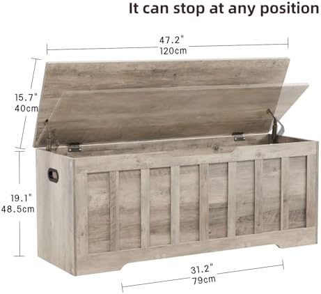 VANKILEY 47.2" Storage Chest Extra Large,Wooden Storage Bench(Greige).