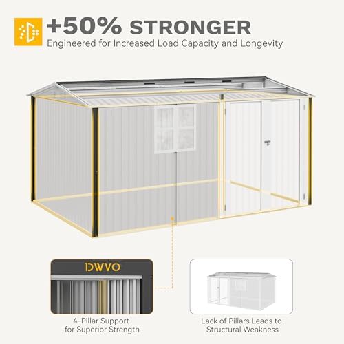 DWVO 12x8 FT Outdoor Storage Shed, Metal w/Lock & Window - Gray/White