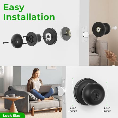 FITNATE Fingerprint Door Knob, Keyless Smart Lock with App Control