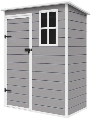 Amopatio Outdoor Storage Shed with Floor, 5x3 FT Lockable Plastic Tool Shed with Ventilation, Waterproof Resin Garden Sheds for Backyard, Patio, Lawn and Bike Grey