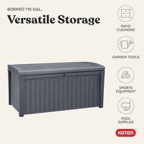 Keter Borneo Outdoor Storage Deck Box, 110 Gallon, Grey