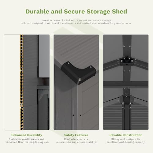 Patiowell 6x10 FT Plastic Outdoor Storage Shed with Floor, Dark Grey