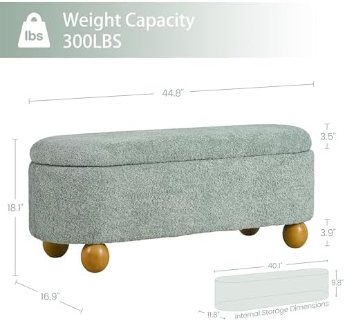 VKNOW 44.8" Storage Ottoman Bench End of Bed Bench with Hinge, Light Green