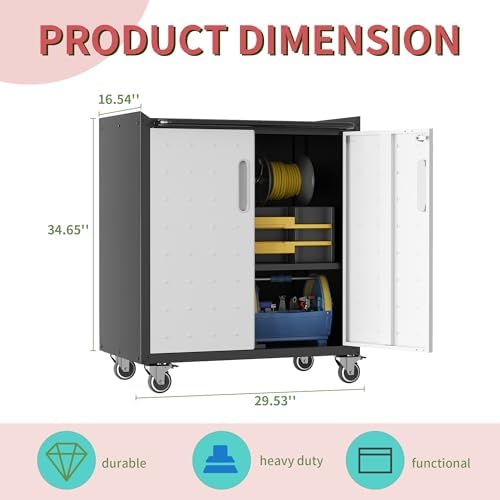 Garage Tool Storage Cabinet with Wheels & 2 Lockable Doors,Gray