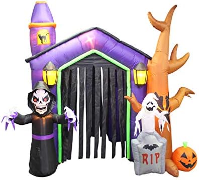 8.5 Foot Halloween Inflatable Haunted House Castle with Skeleton, Ghost & Skulls