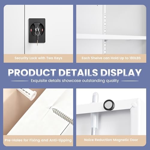 Metal Storage Cabinet，Garage Storage Cabinet with 2 Lockable Doors and 2 Adjustable Shelves, 36'' Steel Tool Cabinet for Garage, Office, Home, School(White)