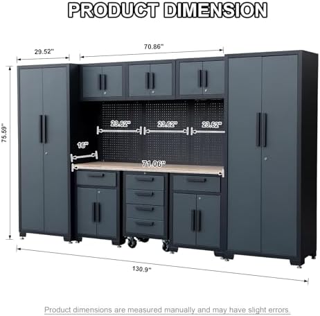 9PCS Garage Storage Cabinet System,Grey Handlle