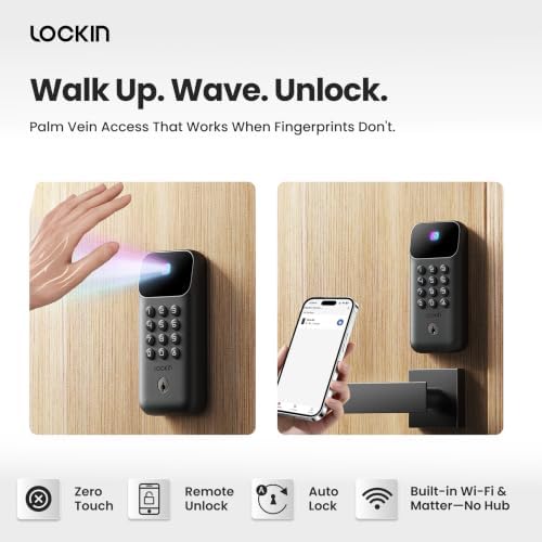 Lockin Veno Go, Palm Vein Keyless Entry Smart Lock, 7-Month Battery