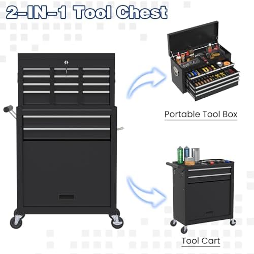 Rolling Tool Box with Wheels, 8-Drawer High Capacity Tool Chest with Wheels, Removable Storage Toolbox with Lock for Workshop, Garage(Black)