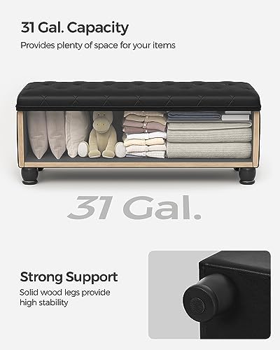 SONGMICS Storage Ottoman, 46.5 Inches Long Bed End Stool, Solid Wood Legs