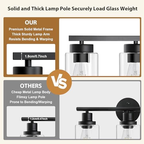 IZORRO Bathroom Light Fixtures, Modern Vanity Lights, Bathroom Lighting Fixtures Over Mirror with Clear Glass Shade, Wall Sconce for Living Room Cabinet Bedroom (Matte Black, 4-Light)