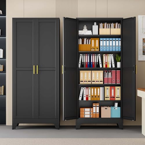pozdeg 75" Black Heavy Duty Metal Garage Storage Cabinet
