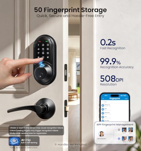 Veise RZ07 Fingerprint Smart Door Lock Deadbolt, App Control, Matte Black