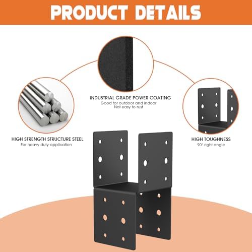 4pcs 4x4 Post Brackets, Heavy Duty Steel Connectors for Wood Posts