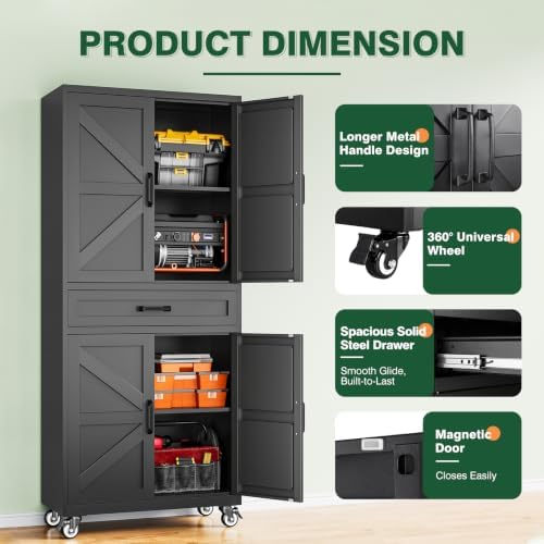 Letaya Metal Garage Storage Cabinets with Wheels,Black Rolling Tool Cabinet