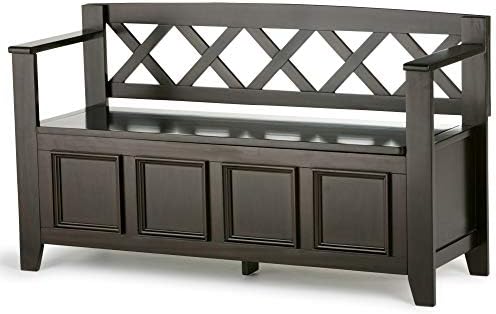 SIMPLIHOME Amherst 48" Wide Solid Wood Storage Bench in Hickory Brown