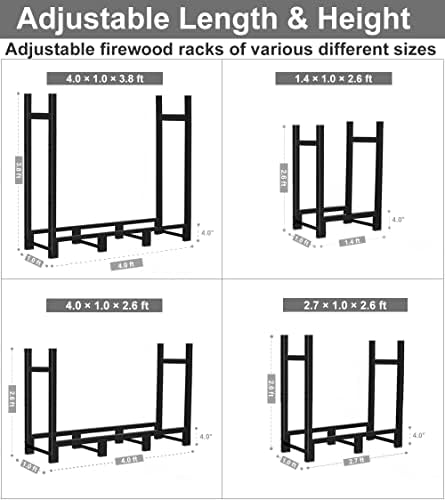 4ft Firewood Rack Outdoor Adjustable Heavy Duty Wood Rack Storage