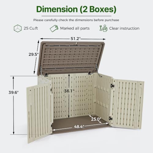 Macrout 25 Cu Ft Outdoor Storage Cabinet, Waterproof Resin Shed SU5437