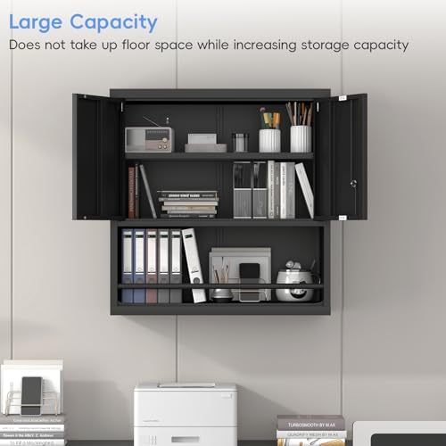 Metal Garage Cabinets, Lockable Storage Cabinet, Metal Cabinet with Open Storage, Upper Tool Cabinet for Basement, Wall Mounted Cabinets for Shop