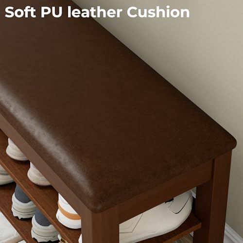 Homleke 39.4" Wide Solid Wood Shoe Rack Bench with Flip-Top Storage