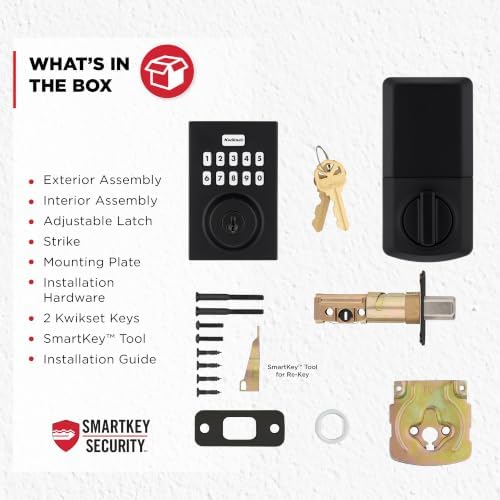 Kwikset Powerbolt 250 10-Button Keypad Matte Black Contemporary Electronic Deadbolt Door Lock, Featuring Convenient Keyless Entry, Customizable User Codes and Auto-Locking
