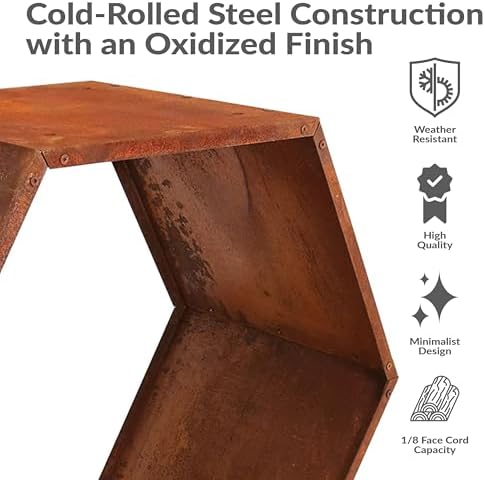 Sunnydaze Steel Outdoor Firewood Rack, 30” W, Hexagon, Bronze, Set of 3