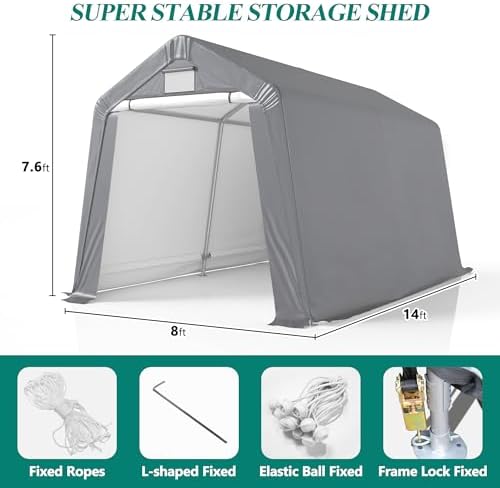 GARTOO 8' x 14' Outdoor Storage Shelter Shed, Gray