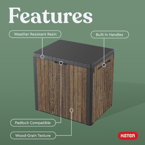 Keter Premium Everwood 30 Gal Outdoor Storage Box and Patio Side Table