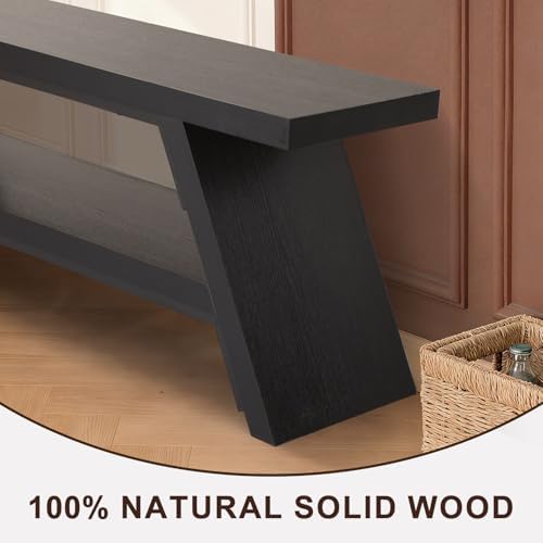 2-Tier Shoe Storage Bench, 55" Large Solid Wood Entryway Stool Storage