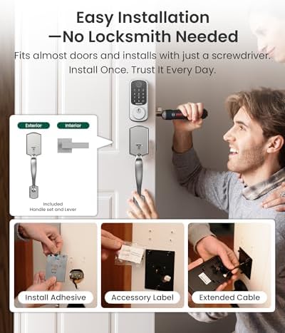 DESLOC B200 Smart Front Door Lock Handle Set, Fingerprint & App Control