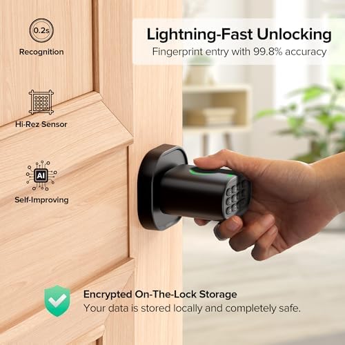 ThorBolt MK1 Smart HomeKit Fingerprint Door Knob with Keypad, Black