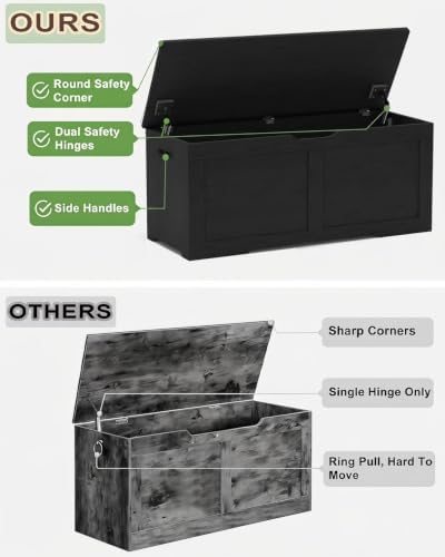 Timberer 39.4" Storage Chest with 2 Safety Hinges, Wooden Storage Trunk