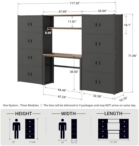 FLEXIMOUNTS 117" L Modular Garage Storage Cabinet with Workbench, Black