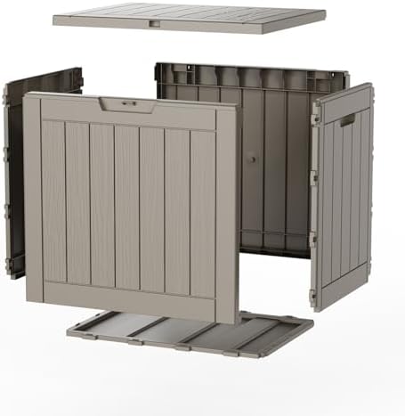 Resin Deck Box Outdoor Storage Box Waterproof for Patio Furniture,Outdoor Cushions,Garden Tools and Pool Supplies (Grey, 35 Gallon)