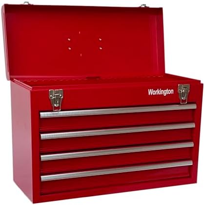 Workington Portable Metal Tool Chest with 4 Drawers, 20" 4-Drawer Tool Chest Cabinet with Ball Bearing Drawer Slides, Steel Tool Storage Box Organizer 4004 Red