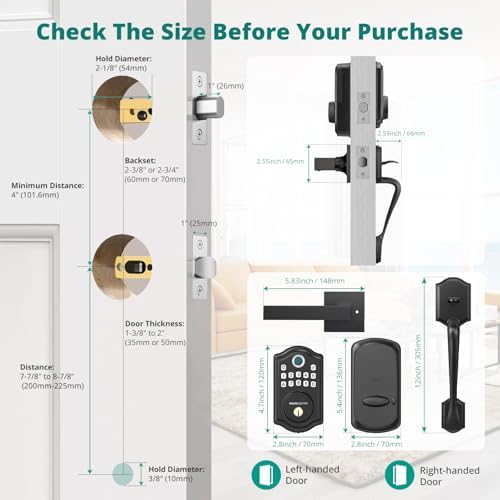 AkaGear DS10 Fingerprint Keypad Door Lock with Handle Set, Matte Black