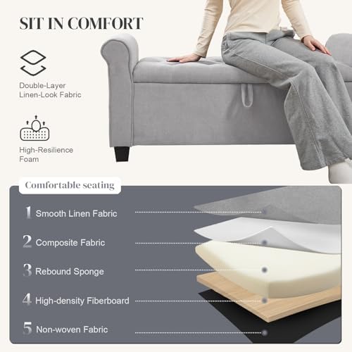 49" End of Bed Storage Bench for Bedroom, Upholstered Storage Ottoman