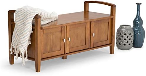 SIMPLIHOME Warm Shaker 44" Wide Solid Wood Storage Bench in Brown