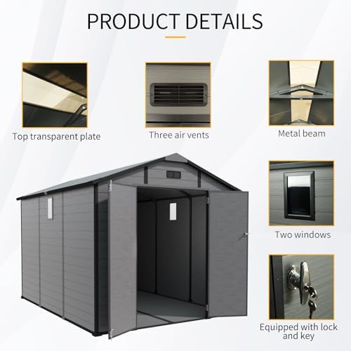 JT 8x10 FT Resin Storage Shed, Outdoor Tool Shed (Dark Grey)