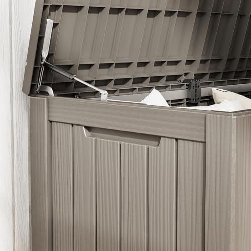 151 Gal Deck Box, Outdoor Storage Box Waterproof Lockable, Gas Lift,Grey