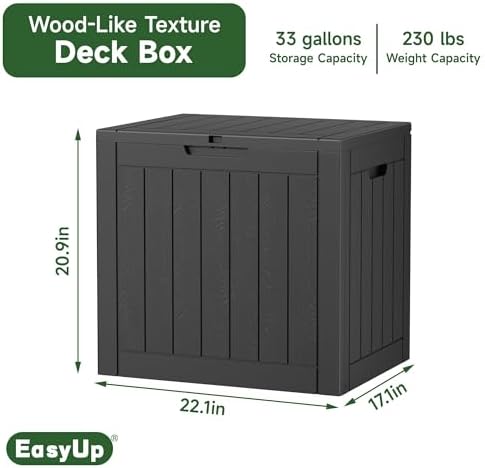 EasyUp 33 Gal Waterproof Outdoor Storage Box UV Resistant Deck Box