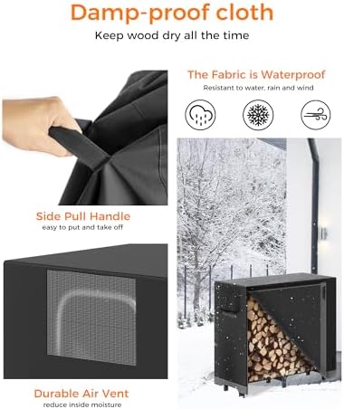4ft Firewood Log Rack with Cover Outdoor, Heavy Duty Indoor Outdoor Firewood Storage Log Rack with Cover Combo Set Black
