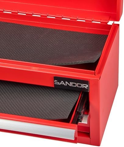 Mini Tool Box - Metal Tool Chest with 2 Drawers & PVC Drawer Liners - Red