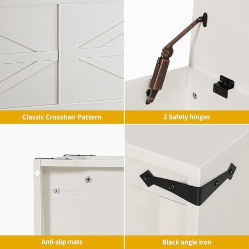 DWVO Storage Bench 47.2", Hidden Storage, Slow-Close Hinges, White/Walnut