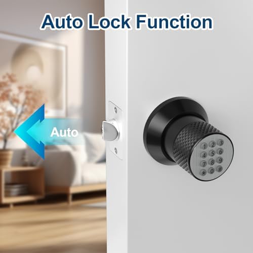 FITNATE Digital Door Lock with Keypad, Keyless Entry Knob Auto Lock, Black