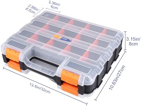 Small Parts Organizer Double Sided Parts Organizer with Removable Dividers 34-Compartments Storage Bins for Hardware, Screws, Nuts, Bolts, Washers, Nails, Fasteners, Tools