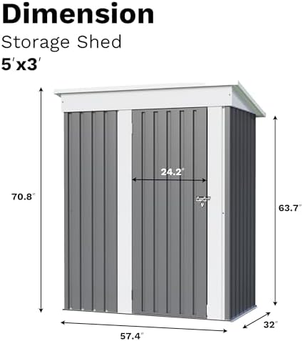 JUMMICO Metal Outdoor Storage Shed 5 x 3 FT Metal Shed with Lockable Door,Waterproof Garden Tool Shed Storage House for Backyard Patio Lawn,Grey