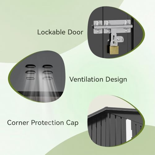 COMHOMA Shed Outdoor Storage Shed Metal,Lockable Doors Tool Sheds with Sloping Roof,Steel Garden Shed with Air Vent for Backyard,Patio,Lawn,Poolside(Grey,8'x6')