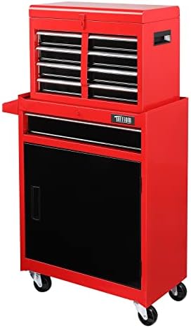 TUFFIOM 5-Drawer Rolling Tool Chest, Tool Storage Cabinet w/Drawers, Lockable Wheels, Detachable Top & Adjustable Shelf, Mechanic Tool Organizer Box for Garage, Workshop, Warehouse & Repair Shop