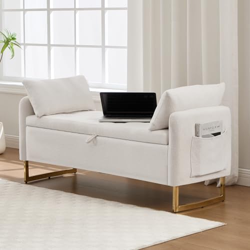48" End of Bed Bench, Modern Storage Bench for Bedroom Cream